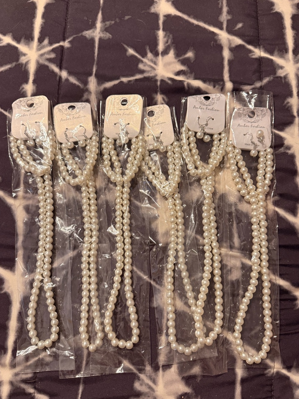 White Faux Necklace, Bracelet & Earrings - 6 Sets